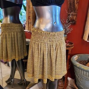 Max Studio Smocked Waist Skirt Womens XL Yellow Floral Print Knee Length Flowy